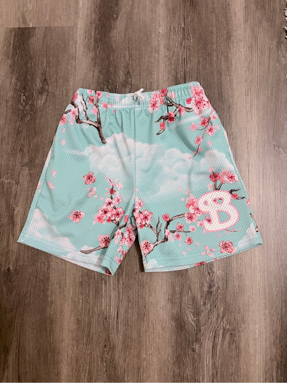 Aqua Cherry Blossom Kids' Athletic Shorts